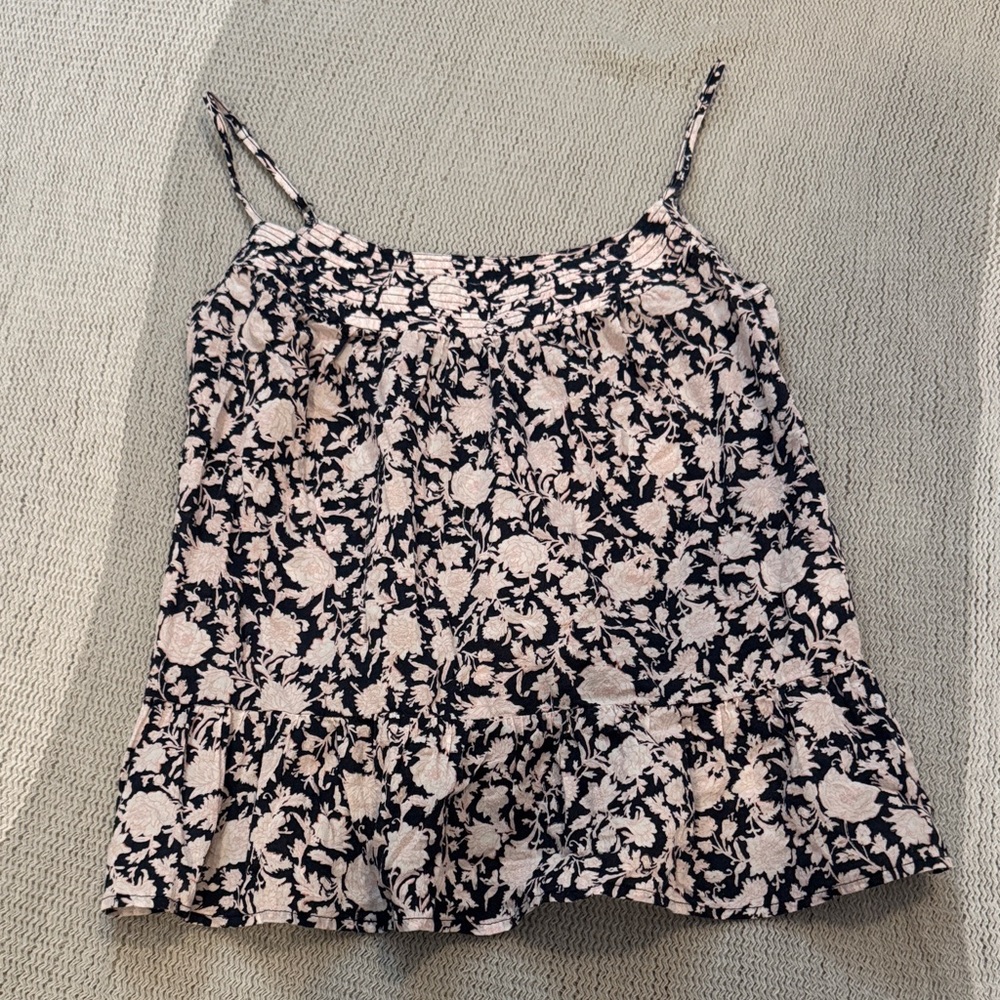 J. Crew Black & Cream Floral Spaghetti-Strap Camisole xxs